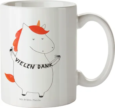 Produktbild von Mr. & Mrs. Panda Plastikbecher Einhorn Dankeschön - Weiß - Geschenk, Haferl, Trinklernbecher, Danksagung, Pott, Kindertasse, Vielen Dank, Camping Tasse, Einhörner, Danke