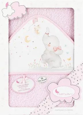 Produktbild von Interbaby 01227-02 Baby Kapuzenbadetuch ELEFANTE rosa, Rosa Rosa 100x100cm