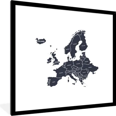 Produktbild von MuchoWow® MuchoWow® Gerahmtes Poster Karten - Europa - Schwarz - Weiß 40x40 cm - Poster mit zchwarzem Bilderrahmen - Mit Rahmen - Wanddekoration Schlafzimmer