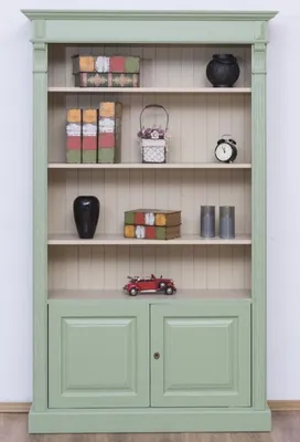Produktbild von Casa Padrino Landhausstil Bücherschrank Grün / Grau 120 x 39 x H. 197 cm - Massivholz Schrank - Wohnzimmerschrank - Büroschrank - Landhausstil Möbel