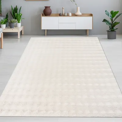 Produktbild von Teppich Wohnzimmerteppich strapazierfähig flauschig 3D-Effekt mit Bubbleform in weiß Größe - 160 x 220 cm
