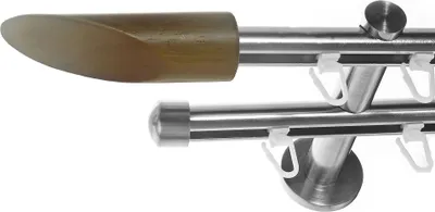 Produktbild von BASIT® Innenlauf Gardinenstange Edelstahl Look 16mm Wandträger 2-läufig modern Schräge Holz H80 E53 E17