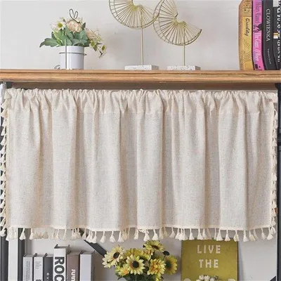 Imagen del producto de Cortina panel opaca, color beige, con flecos, para ventana - 150 x 60 cm