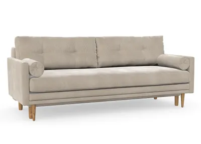 Produktbild von Amy 3-Sitzer Sofa mit Schlaffunktion, skandinavischer Stil, Möbelfüße aus Eiche, gewachst, Cord-Stoff Scala Mud Hazel