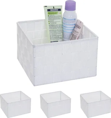 Produktbild von 4er-Set Aufbewahrungskorb MCW-C37, Dekokorb Korb Körbchen Aufbewahrung Regalkorb Deko 12x19x19cm  weiß