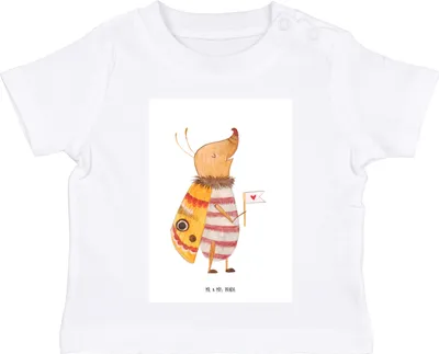 Produktbild von Mr. & Mrs. Panda Organic Baby Shirt Nachtfalter Fähnchen 6. - 12. Monat - Weiß - Geschenk, Öko T-Shirt, , Spruch Witzig, Käfer, Babyshirt, Süß, Niedlich, Lustig