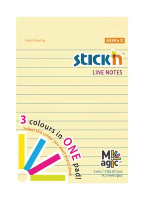 Obrázok produktu pre Samolepiace bločky Stick´n od Hopax - 101 mm x 150 mm / linka / 90 lístkov / Magic / pastelové