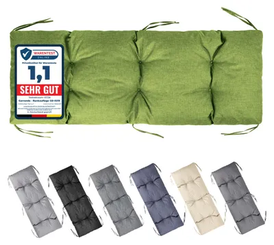 Image de Coussin de banc Garronda, 140x50 cm, environ 10 cm d'épaisseur, pour l'extérieur, idéal pour banc de jardin et hamac balancelle. Coussin d'assise pour banc, résistant à l'eau et aux UV, avec attaches. Couleur : vert. Modèle : GD-0219
