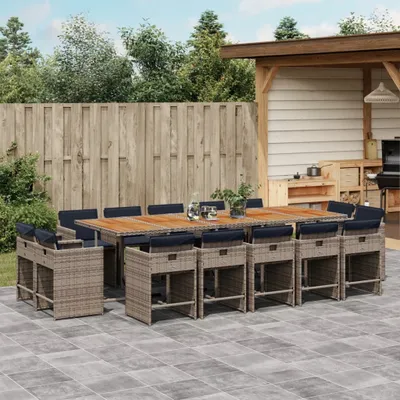 Produktbild von Möbel 15-tlg. Garten-Essgruppe mit Kissen Grau Poly Rattan - Balkonmöbel 3278005
