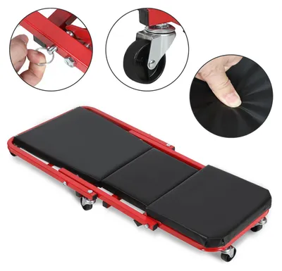 Produktbild von Eikuavons Kfz Montageliege 2 in 1, Rollbrett Werkstatt und Werkstatthocker, 91 x 41 cm, 6 Lenkrollen, bis 150 kg, Schwarz-Rot