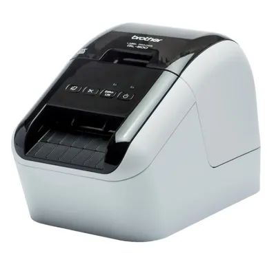 A studio shot of a Brother QL-800 label printer against a white background.