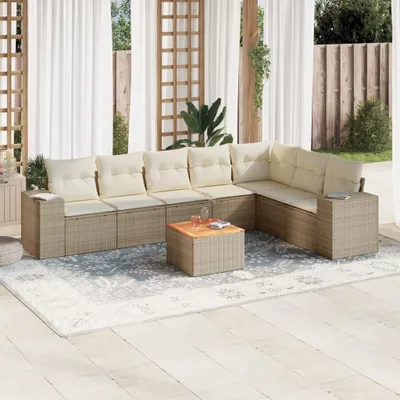 Produktbild von Design 8-tlg. Garten-Sofagarnitur mit Kissen Beige Poly Rattan, Gartenmöbel-Sets 2024 Neu