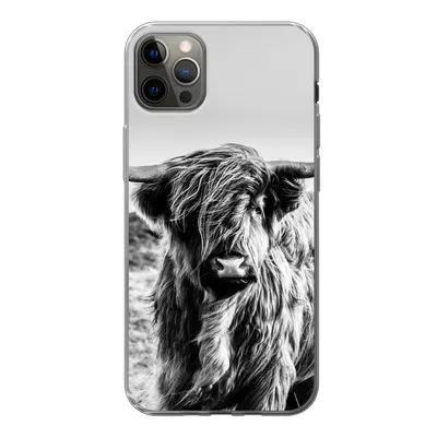 Produktbild von MuchoWow® Handyhülle Schutzhülle Hülle für iPhone 12 Pro Max Kuh - Schottischer Hochländer - Schwarz - Weiß - Tier - Natur - Wildtiere Silikon Softcase Handy Hülle - Hartschale