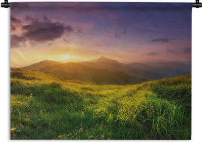 Produktbild von MuchoWow® Wandteppich Wandbehang Berge - Sonne - Natur 60x45 cm Tapisserie Dekoration Wandtuch - Das Schlafzimmer