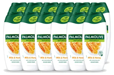 Productafbeelding van 12 x Palmolive Naturals Douchecrème - Honing & Melk - 250 ml - Voordeelverpakking - 12 stuks