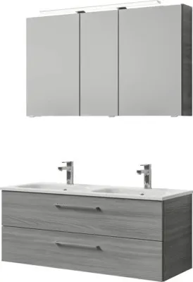 Produktbild von Pelipal Badmöbel-Set Sunline 121 BxHxT 121 x 200 x 46 cm Frontfarbe sangallo grau mit Mineralguss-Doppelwaschtisch, Wasc