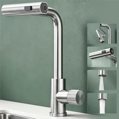 Produktbild von Mai & Mai Wasserhahn Küche Küchenarmatur mit Brause Ausziehbar, Küchenwasserhahn 360°Schwenkbar 3 Sprühfunktionen, Mischbatterie Silber Turnix-02