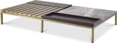 Produktbild von Casa Padrino Luxus Couchtisch Messingfarben / Grau / Braun 169,5 x 99,5 x H. 27 cm - Moderner Wohnzimmertisch - Luxus Wohnzimmer Möbel - Luxus Qualität
