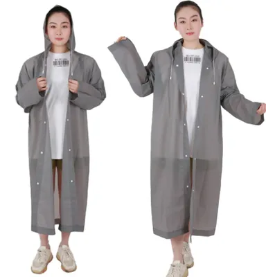 Produktbild von EVA-Regenmantel, wasserdichter Regenponcho, wiederverwendbar, Uni, Herren, Damen, langer, transparenter Regenschutz