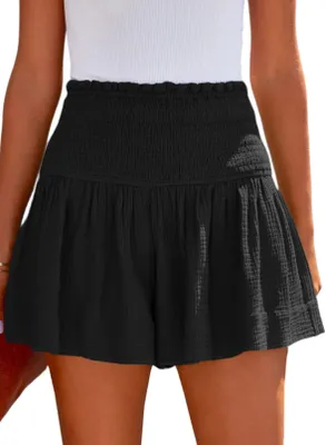 Produktbild von Damen Sommerliche Baumwoll Hohe Taille Rüschenshorts für Freizeit