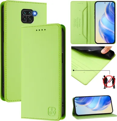 Obrázek produktu pro Kožené pouzdro pro Xiaomi Redmi Note 9, flipové pouzdro s přihrádkami na karty, peněženkou a stojánkem Zelený