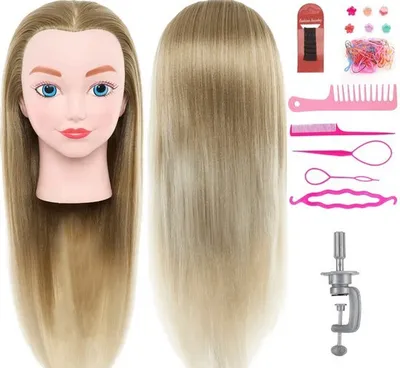 Produktbild von Kadernícka tréningová hlava Kadernícka tréningová hlava so stojanom a stylingovým príslušenstvom - Kadernícka hlava - Blond ombre vlasy - 50 cm