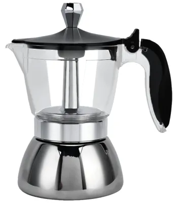 Mokapot 4 Tassen Edelstahl Glaskanne Herdplatte Kaffeemaschine