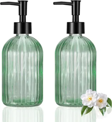 Imagen del producto de Dispensador de jabón de vidrio, 400 ml, juego de 2 unidades, transparente, para cocina y baño