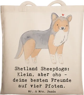 Produktbild von Mr. & Mrs. Panda Jutebeutel Shetland Sheepdog Freunde - Transparent - Geschenk, Schultasche, Shopping Tasche, Hunderassen Eigenschaften, Tragetasche, Tote Bag, Hunderasse