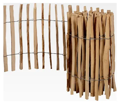 Produktbild von Staketenzaun aus Holz – Flexibler Gartenzaun für Beetumrandungen (120cm x 5m)