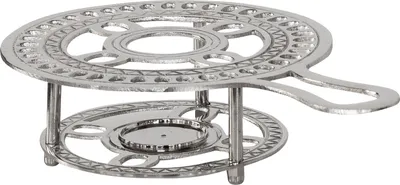 Produktbild von Stövchen Messing Teewärmer Kaffeewärmer Wärmer silber Antik-Stil - 24cm
