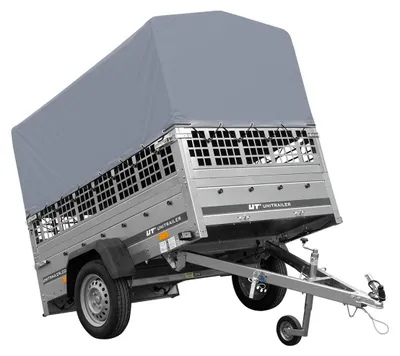 Zdjęcie produktu dla Przyczepka jednoosiowa 200x125 UNITRAILER GARDEN 201 KIPP z burtami siatkowymi, stelażem H-800 i pokrowcem szarym