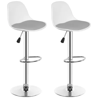 Produktbild von 2er Set Barhocker Barstuhl Bistrohocker aus Kunstleder höhenverstellbar drehbar Hellgrau und Weiß