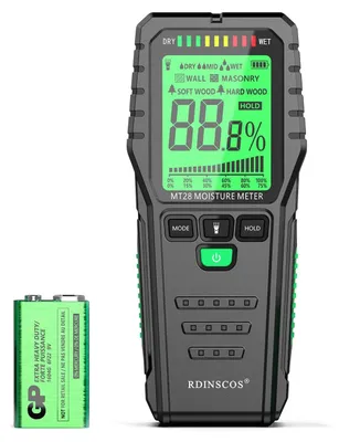 Productafbeelding van Vochtmeter - Houtvochtmeter - Pinloos - Digitaal LCD - 9V batterij inbegrepen - Voor hout en muren