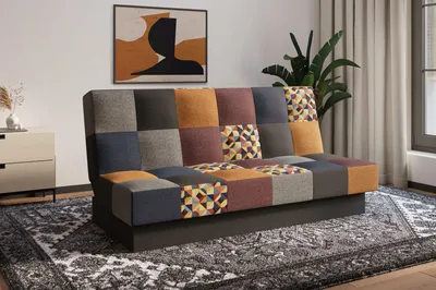Produktbild von Sofa mit Schlaffunktion und Bettkasten Couch für Wohnzimmer, Polstersofa Wohnlandschaft mit Bettfunktion, Sofagarnitur - Schlafsofa - Cyprus patchwork - Weinrot + Gelb (Bragi 86/68/92/34/16 + M103)