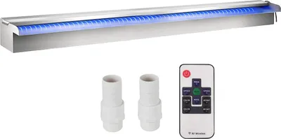 Image de Fontaine décorative en acier inoxydable pour piscine, 35,4" x 4,5" x 3,1", avec bande lumineuse LED, pour bassin de jardin intérieur et extérieur