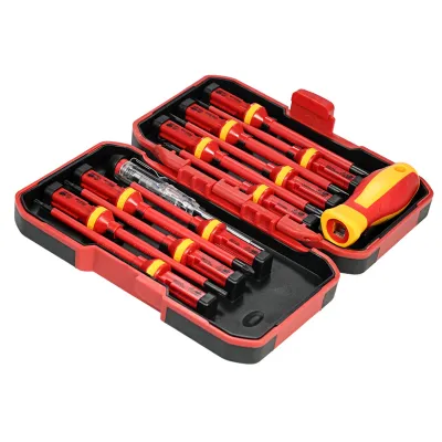 Produktbild von 13-teiliges 1000V Schraubendreher-Set mit austauschbaren, isolierten Schraubendrehern und magnetischen Schlitz-, Kreuzschlitz-, Pozidriv- und Torx-Bit