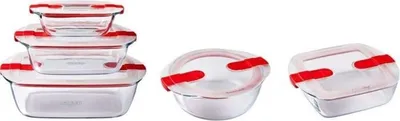 Produktbild von 5 Glasbehälter zur Aufbewahrung - Deckel mit speziellen Mikrowellen-Dampfventilen