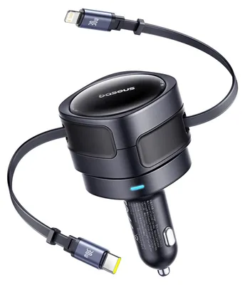 Produktbild von Baseus Enjoyment Max Autoladegerät mit USB-C+Lightning-Kabeln 60W Schwarz