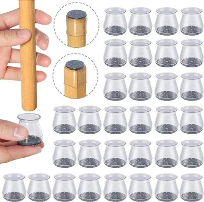 Produktbild von Famanu Stuhlbeinschoner mit Filz – 32 Stück, transparent, für Möbelbeine von 23-33 mm
