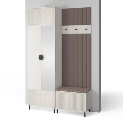 Produktbild von Garderoben-Set Ritmo version 4 – gefräste Kleiderschrank mit Polsterplatten, Schuhschrank, für Flur und Eingangsbereich (cashmere, Trinity 06)