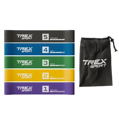 Produktbild von TREX SPORT Gymnastikband 5 Stück Set TX-065RBC Widerstandsband | Fitnessband 100% Latex, 1-18 kg, robust, elastisch | Resistance Band Mehrfarbig