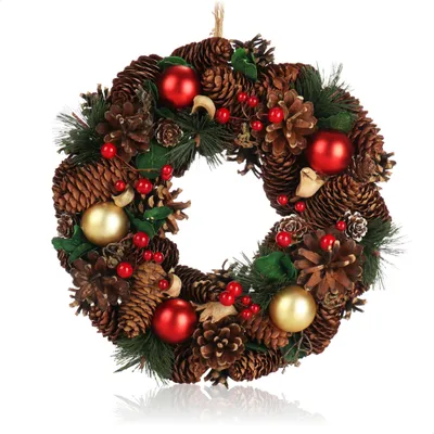 Produktbild von COM-FOUR® Türkranz Weihnachten - Adventskranz mit Pinienzapfen und Christbaumkugeln - Dekokranz Ø ca. 30 cm - Weihnachtsdeko - Tischkranz - Weihnachtskranz