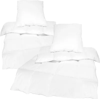 Produktbild von NYVI Bettenset DreamScience 135x200 4 teilig - 2x Bettdecke 2x Kopfkissen - 90% Federn 10% Daunen Klasse 1 - Bezug aus 100% Baumwolle - 100 - Bettdecken Set mit Kissen 135x200