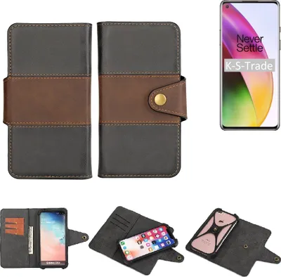 Produktbild von K-S-Trade Handyhülle Schutzhülle Hülle Bookstyle Wallet-Case kompatibel mit OnePlus 8 Bumper Rundumschutz schwarz-braun 1x