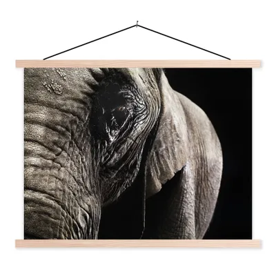 Produktbild von MuchoWow® Textilposter Elefant - Tiere - Nahaufnahme - Schwarz 150x113 cm mit holzfarbenen Rahmen - Poster