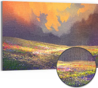 Produktbild von DEQORI Hybrid Leinwand Bild 90x60 cm 'Malerische Blumenpracht' Wandbild Glas flach modern