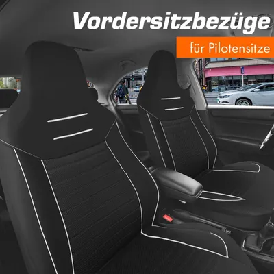 Produktbild von Upgrade4cars Autositzbezüge Set für Pilotensitze | Autositzbezug für die Vordersitze in Weiß | Autoschonbezüge Universal mit integrierter Kopfstütze | Autozubehör Innenraum Deko