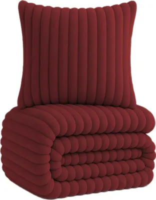 Produktbild von Winter Bettwäsche Cord Optik Uni Teddy Plüsch Nicki Kuschelig Flauschig Warme Weiche Flanell Cashmere Touch, Größe:155x220 cm, Farbe:Bordeaux