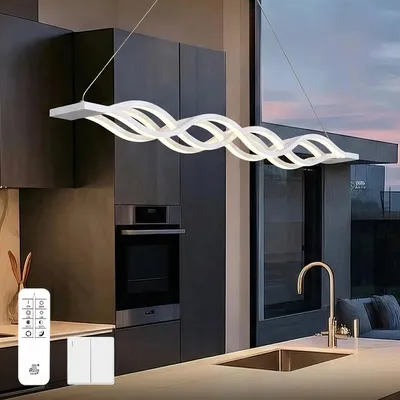 Image de doporro Suspension Luminaire Plafonnier Lustre Chambre Salon Réglable Éclairage Intérieur Mémoire Intelligente Lampe de Nuit LED Blanc Télécommande 106×11×120CM 60W Alivetta3301